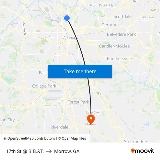 17th St @ B.B.&T. to Morrow, GA map