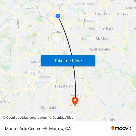 Marta - Arts Center to Morrow, GA map