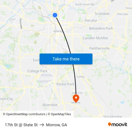 17th St @ State St to Morrow, GA map