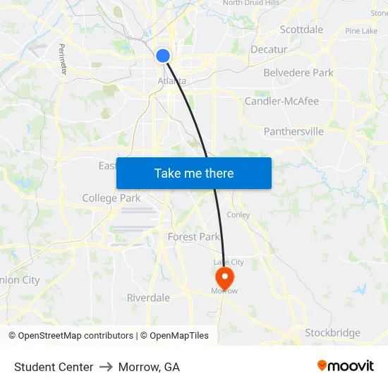 Student Center to Morrow, GA map