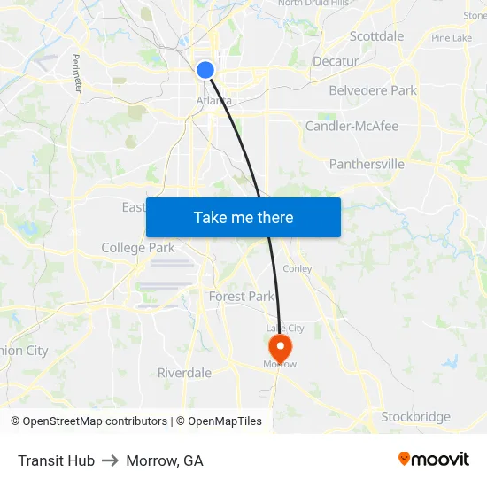 Transit Hub to Morrow, GA map