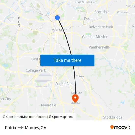 Publix to Morrow, GA map