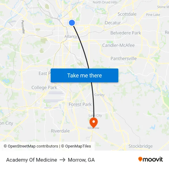 Academy Of Medicine to Morrow, GA map