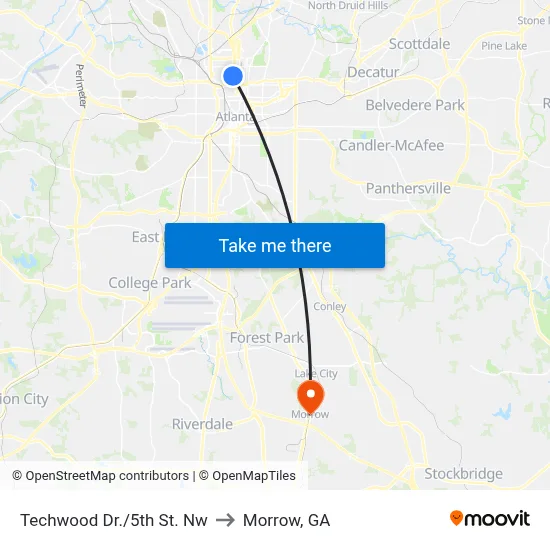 Techwood Dr./5th St. Nw to Morrow, GA map
