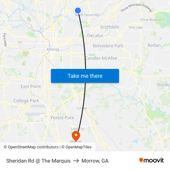 Sheridan Rd @ The Marquis to Morrow, GA map