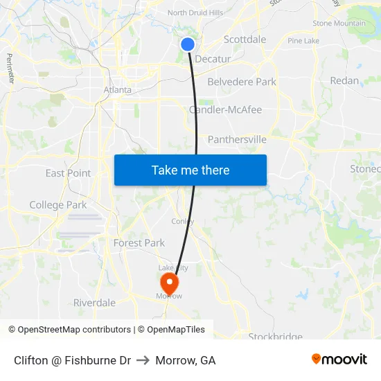 Clifton @ Fishburne Dr to Morrow, GA map