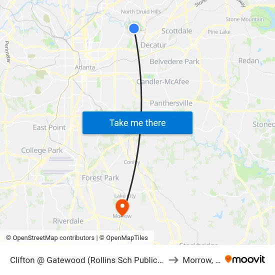 Clifton @ Gatewood (Rollins Sch Public Health) to Morrow, GA map