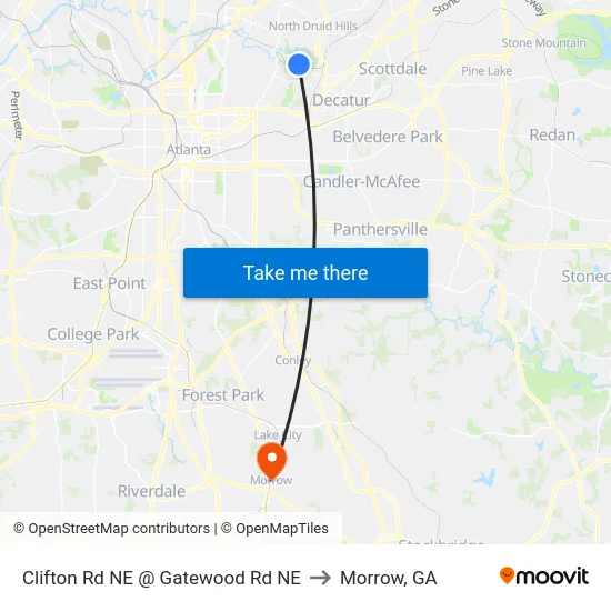 Clifton Rd NE @ Gatewood Rd NE to Morrow, GA map