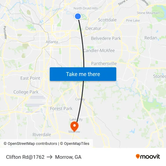 Clifton Rd@1762 to Morrow, GA map