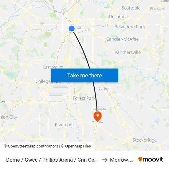 Dome / Gwcc / Philips Arena / Cnn Center to Morrow, GA map