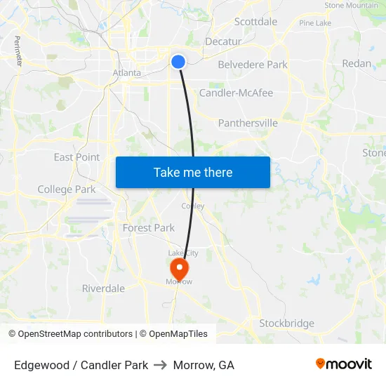 Edgewood / Candler Park to Morrow, GA map