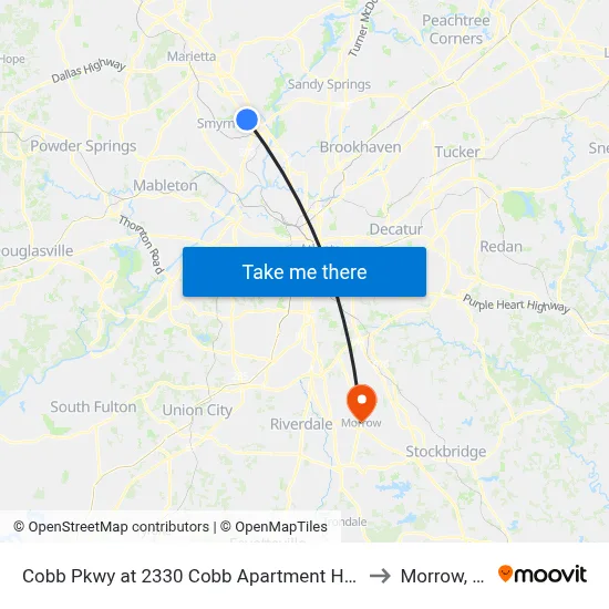 Cobb Pkwy at 2330 Cobb Apartment Homes to Morrow, GA map