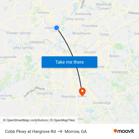 Cobb Pkwy at Hargrove Rd to Morrow, GA map