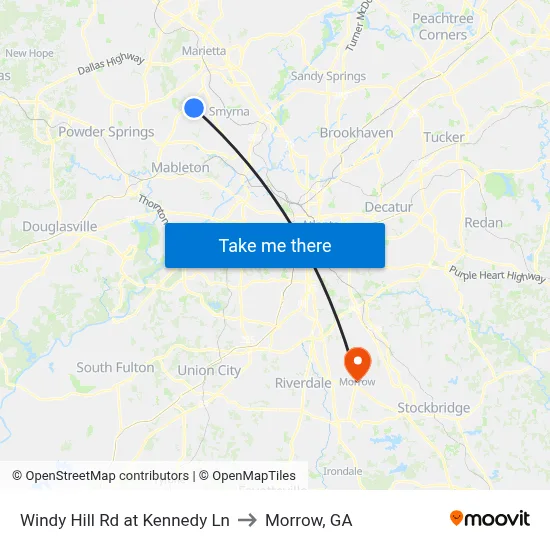 Windy Hill Rd at Kennedy Ln to Morrow, GA map