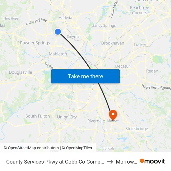 County Services Pkwy at Cobb Co Composting Facilit to Morrow, GA map