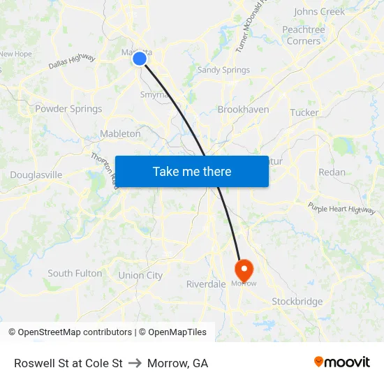 Roswell St at Cole St to Morrow, GA map