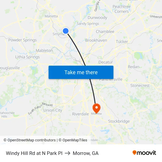 Windy Hill Rd at N Park Pl to Morrow, GA map