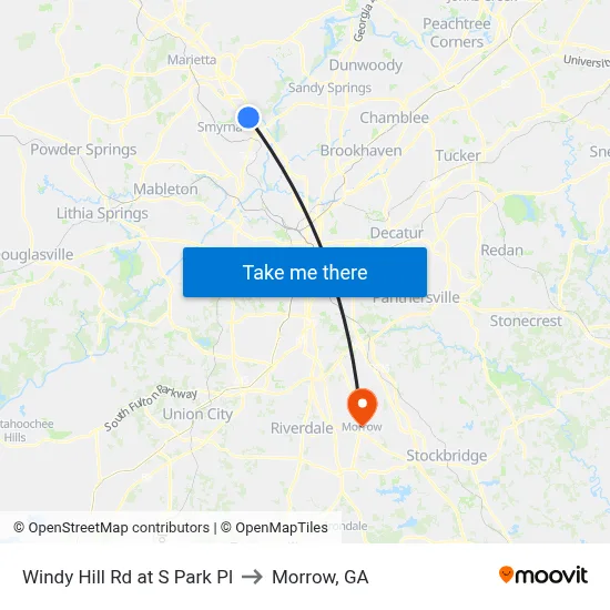 Windy Hill Rd at S Park Pl to Morrow, GA map