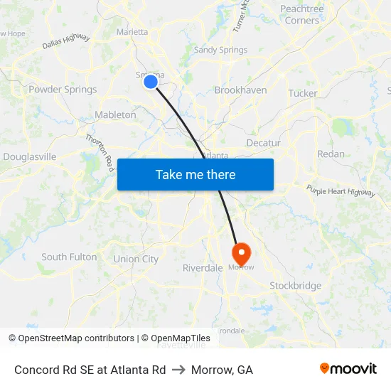 Concord Rd SE at Atlanta Rd to Morrow, GA map