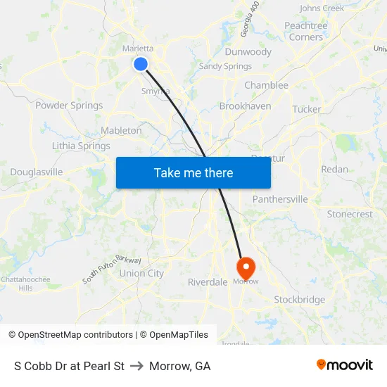 S Cobb Dr at Pearl St to Morrow, GA map