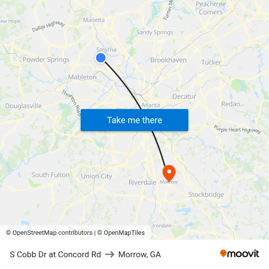 S Cobb Dr at Concord Rd to Morrow, GA map