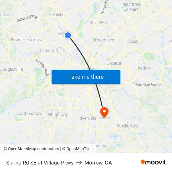 Spring Rd SE at Village Pkwy to Morrow, GA map