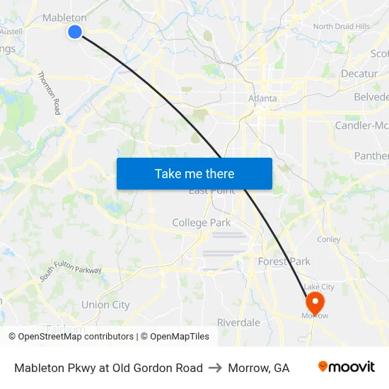 Mableton Pkwy at Old Gordon Road to Morrow, GA map
