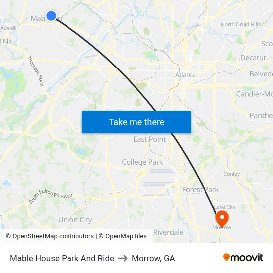 Mable House Park And Ride to Morrow, GA map