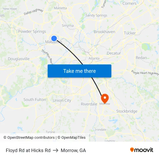 Floyd Rd at Hicks Rd to Morrow, GA map