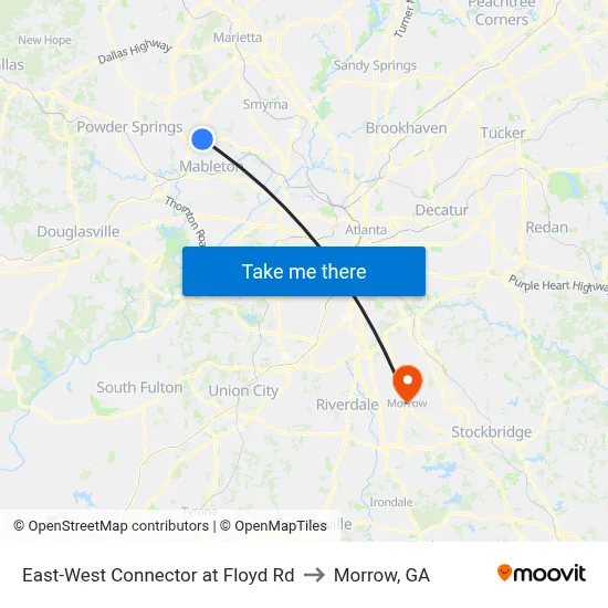East-West Connector at Floyd Rd to Morrow, GA map