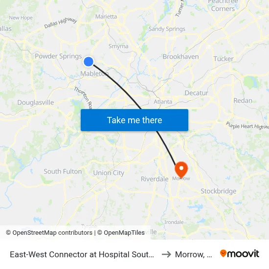 East-West Connector at Hospital South Dr to Morrow, GA map