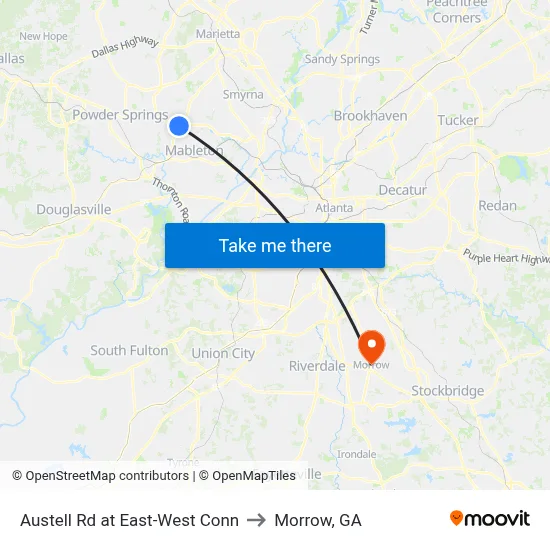 Austell Rd at East-West Conn to Morrow, GA map