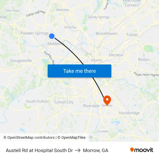Austell Rd at Hospital South Dr to Morrow, GA map
