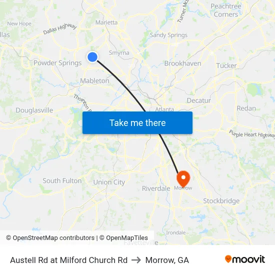 Austell Rd at Milford Church Rd to Morrow, GA map