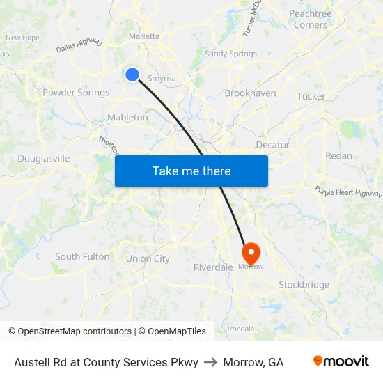 Austell Rd at County Services Pkwy to Morrow, GA map