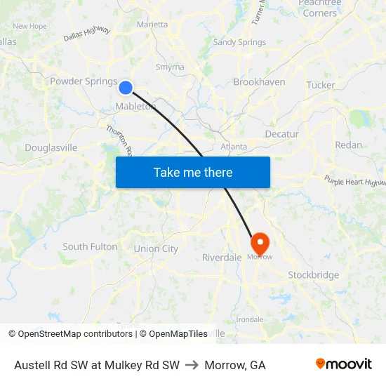Austell Rd SW at Mulkey Rd SW to Morrow, GA map