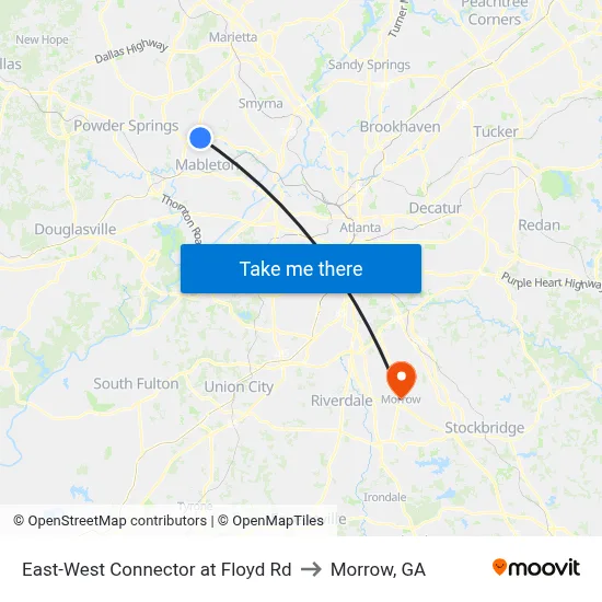 East-West Connector at Floyd Rd to Morrow, GA map