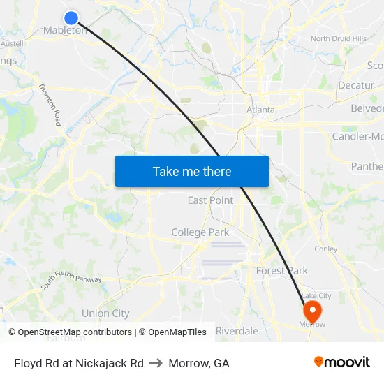 Floyd Rd at Nickajack Rd to Morrow, GA map