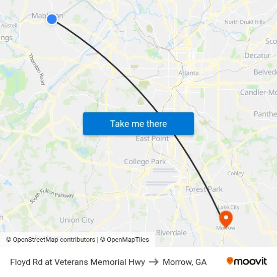 Floyd Rd at Veterans Memorial Hwy to Morrow, GA map