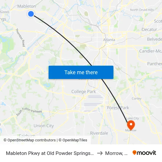 Mableton Pkwy at Old Powder Springs Rd to Morrow, GA map