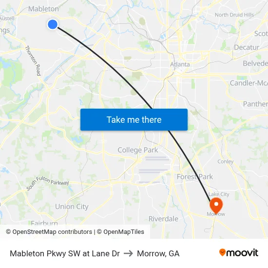 Mableton Pkwy SW at Lane Dr to Morrow, GA map