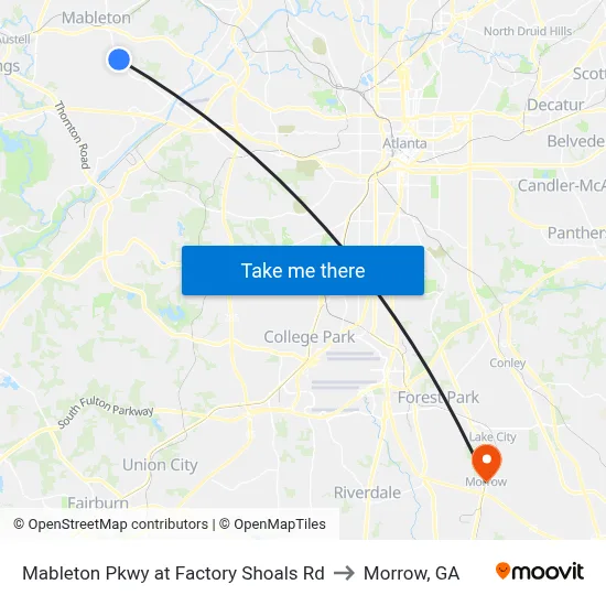 Mableton Pkwy at Factory Shoals Rd to Morrow, GA map