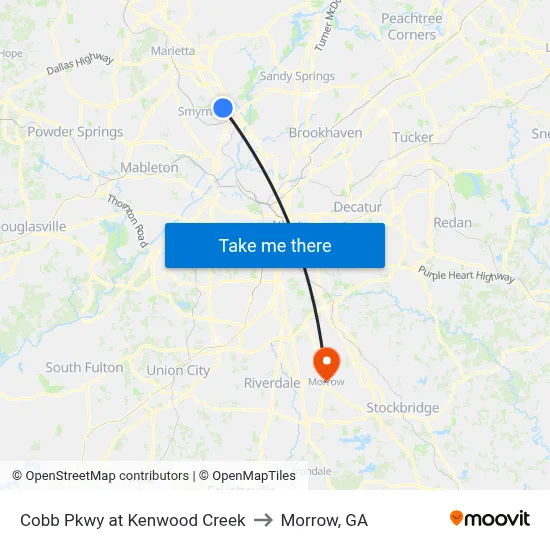 Cobb Pkwy at Kenwood Creek to Morrow, GA map