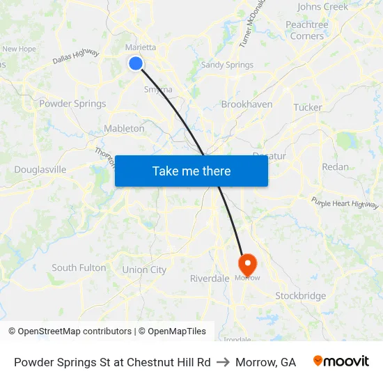 Powder Springs St at Chestnut Hill Rd to Morrow, GA map