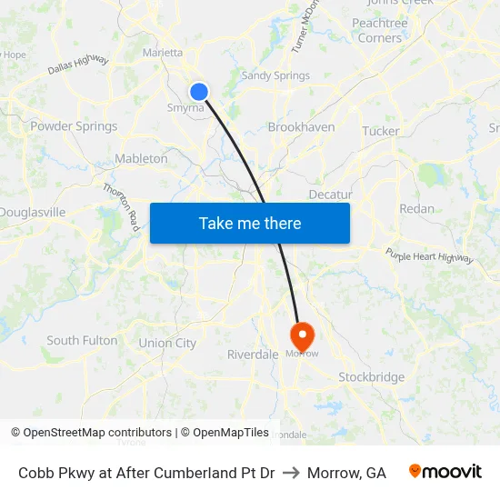 Cobb Pkwy at After Cumberland Pt Dr to Morrow, GA map