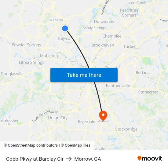 Cobb Pkwy at Barclay Cir to Morrow, GA map