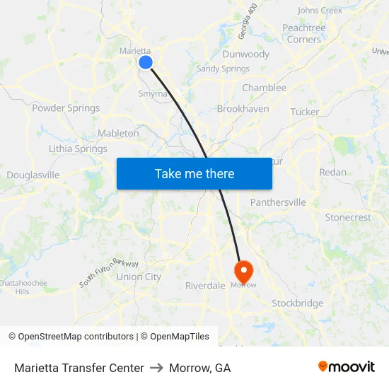 Marietta Transfer Center to Morrow, GA map