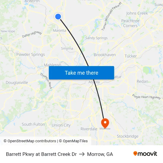 Barrett Pkwy at Barrett Creek Dr to Morrow, GA map
