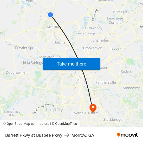 Barrett Pkwy at Busbee Pkwy to Morrow, GA map