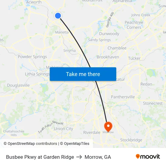 Busbee Pkwy at Garden Ridge to Morrow, GA map